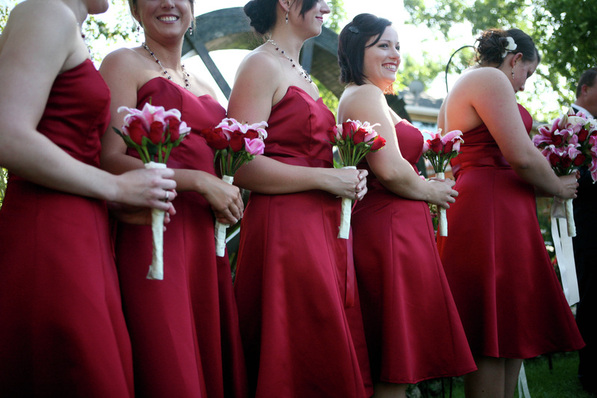 Alfred Angelo bridesmaids dresses claret